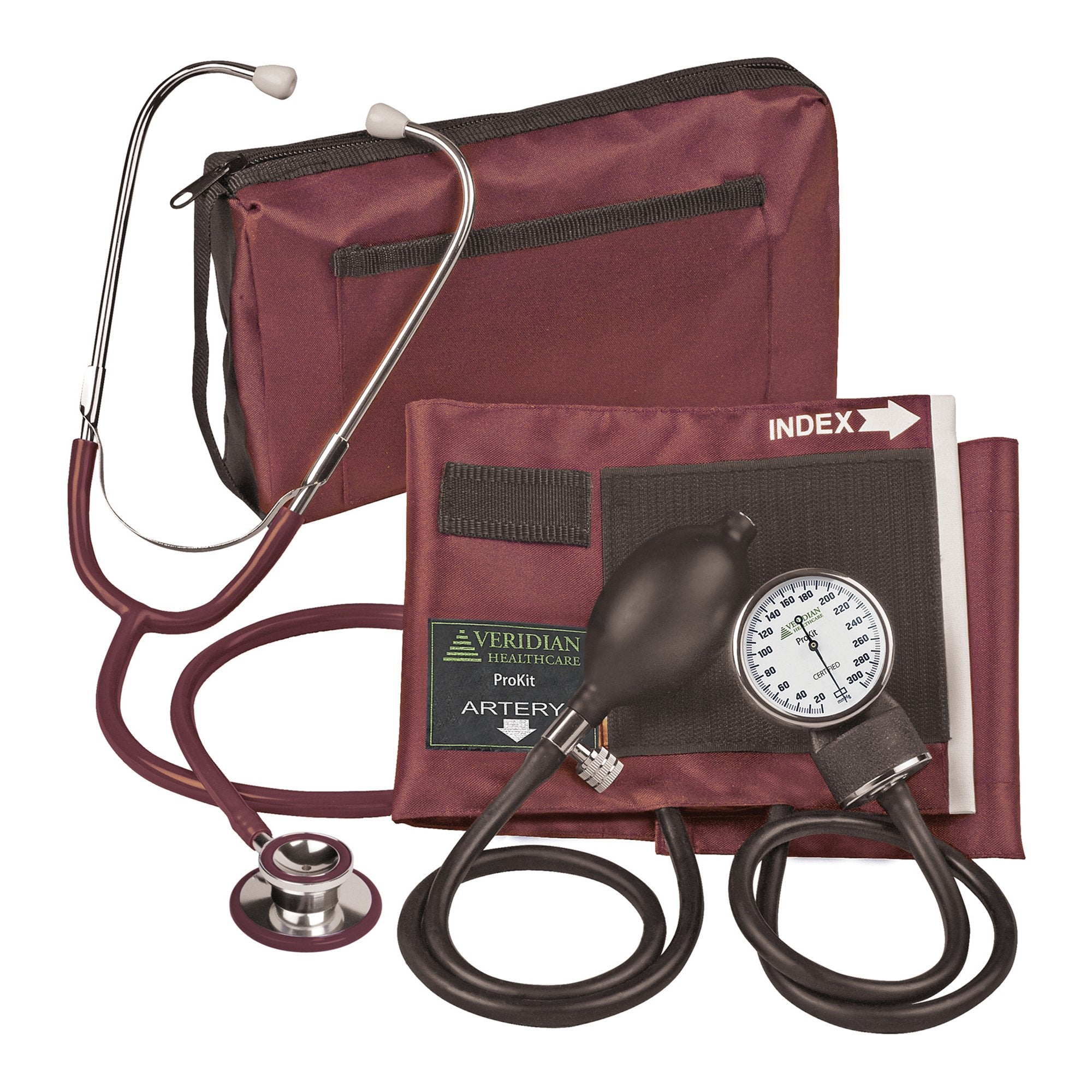 Combo ProKit™ Aneroid Sphygmomanometer Unit with Stethoscope, Burgundy