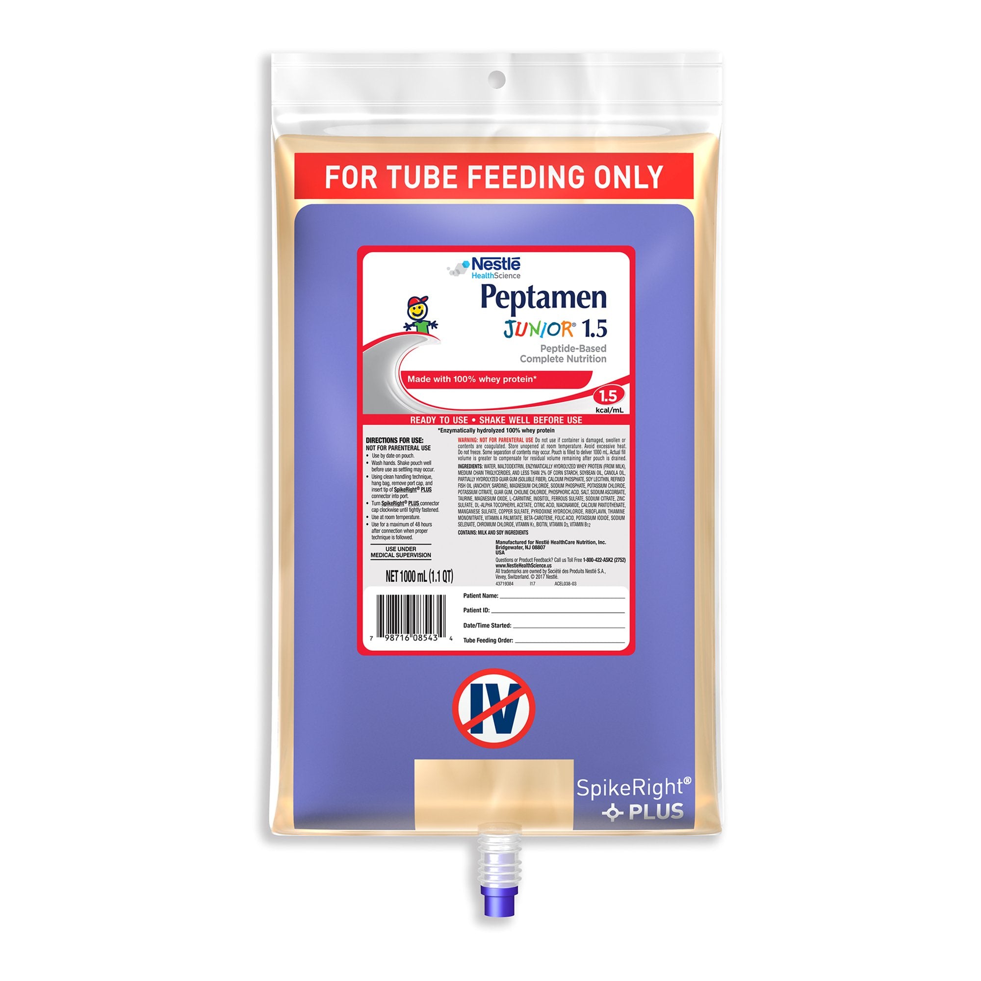 Peptamen Junior® 1.5 Pediatric Tube Feeding Formula, 1000 mL Bag