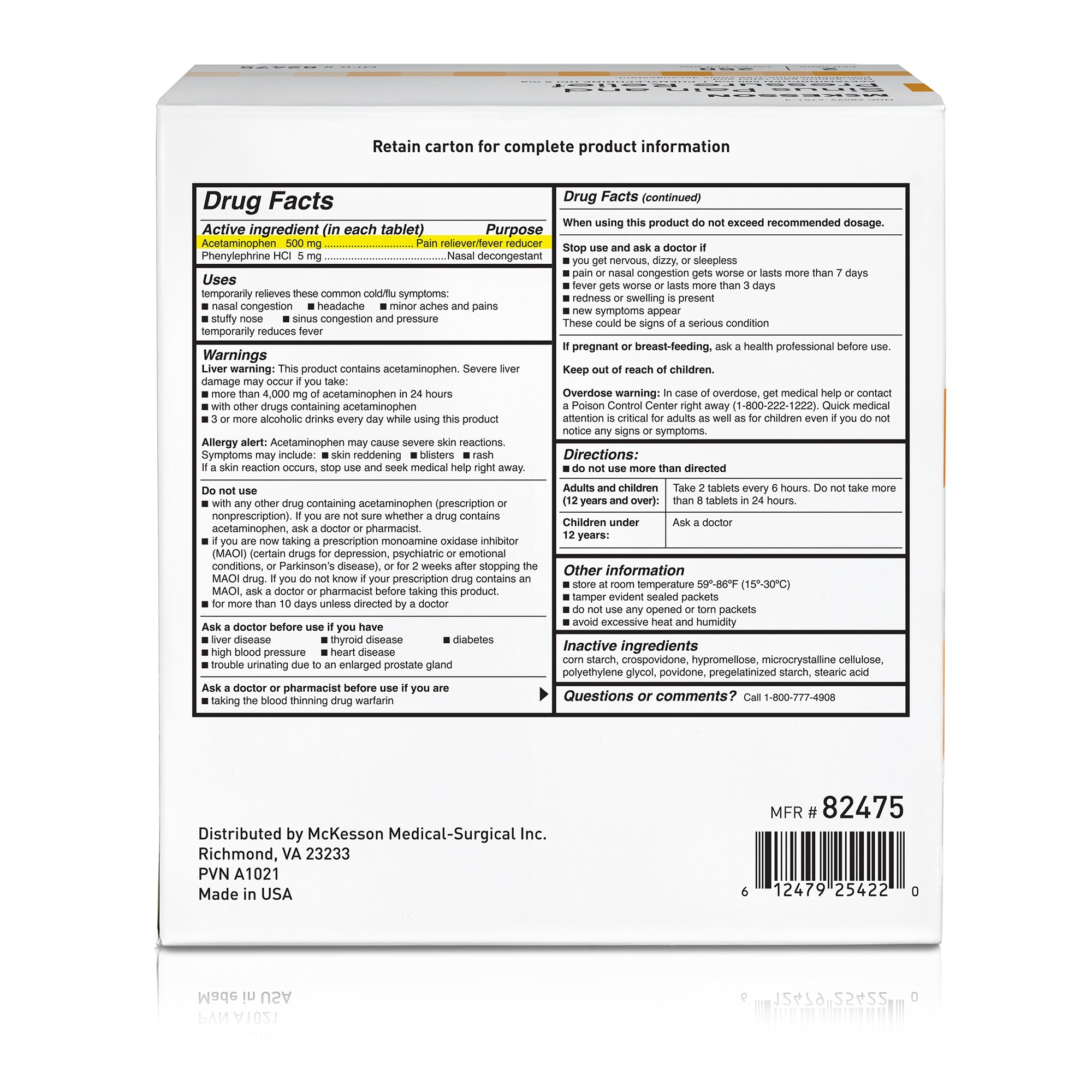 McKesson Acetaminophen / Phenylephrine Cold and Sinus Relief