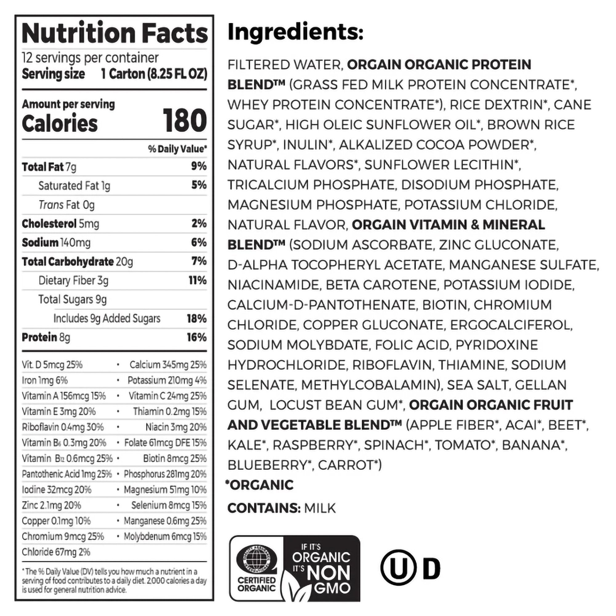 Orgain® Kids® Protein Organic Nutritional Shake Chocolate Pediatric Oral Supplement, 8.25 oz. Carton