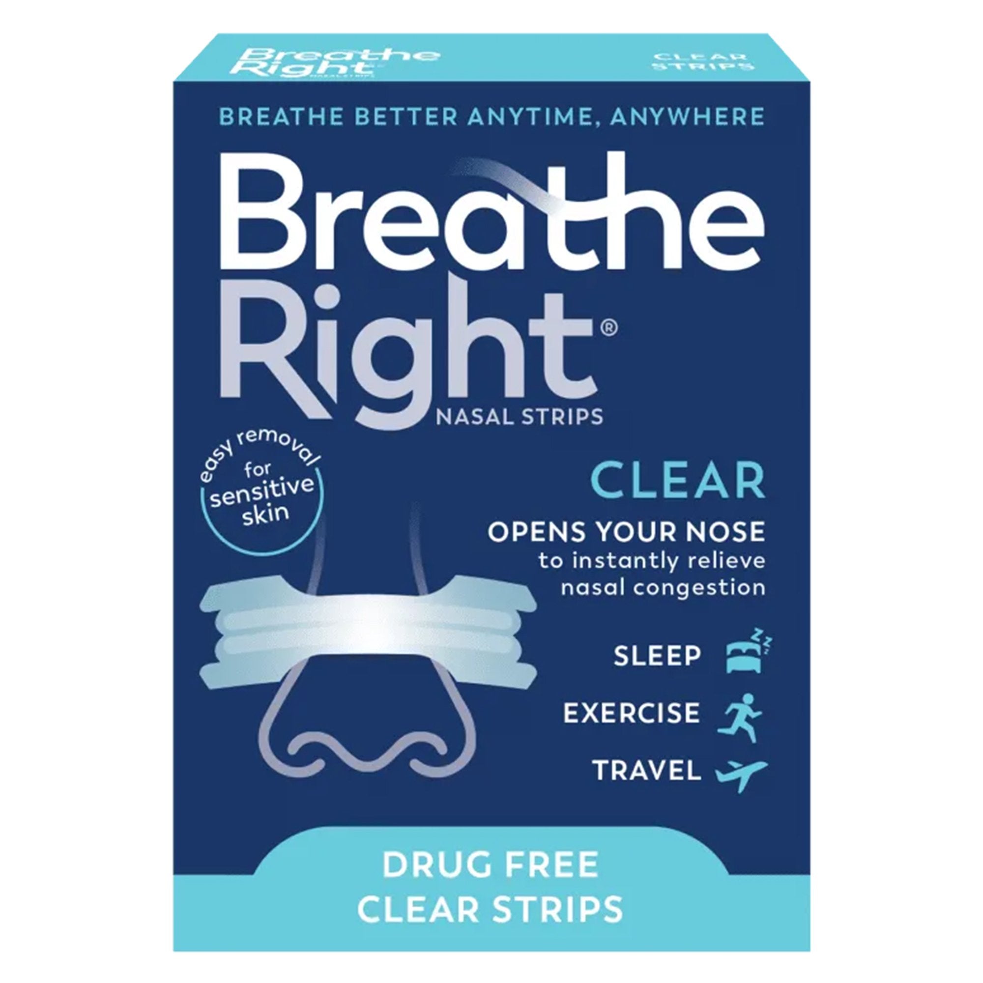 Breathe Right Nasal Strips Clear for Sensitive Skin, Large