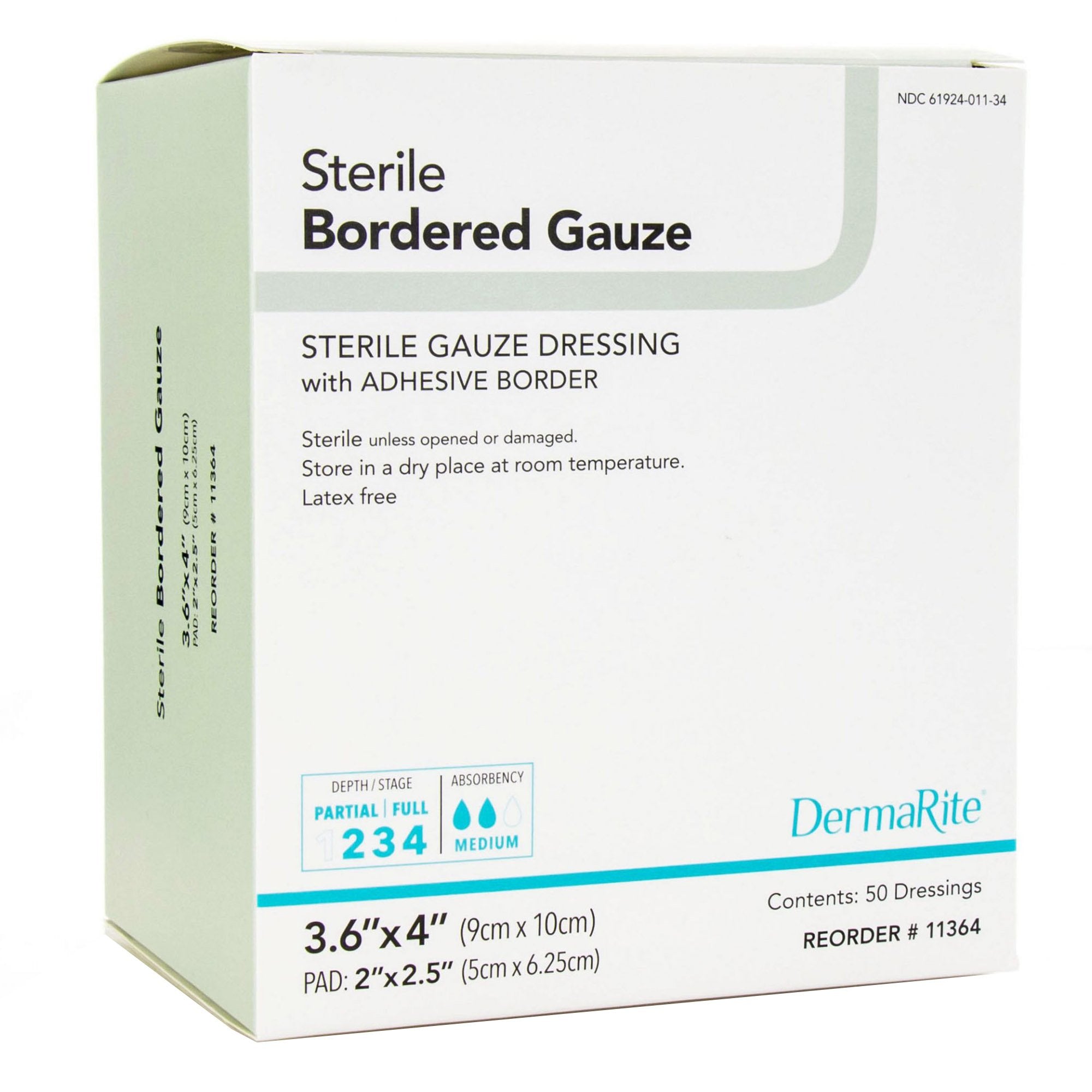 DermaRite® Gauze Adhesive Dressing, White, Sterile, 3-3/5 x 4 inch