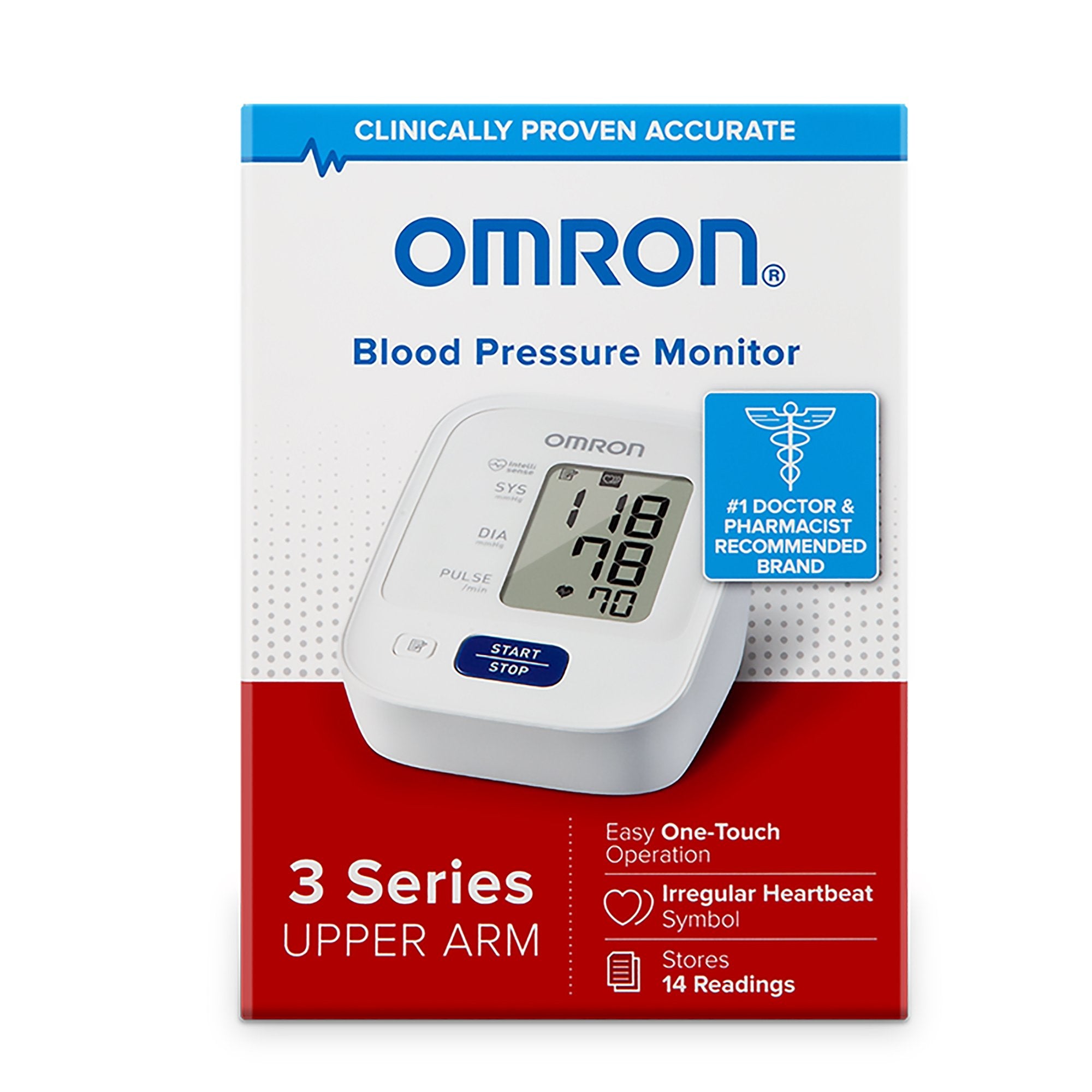 Omron 3 Series Digital Blood Pressure Monitoring Unit 1 Tube, Pocket Size, Handheld, Adult Large Cuff