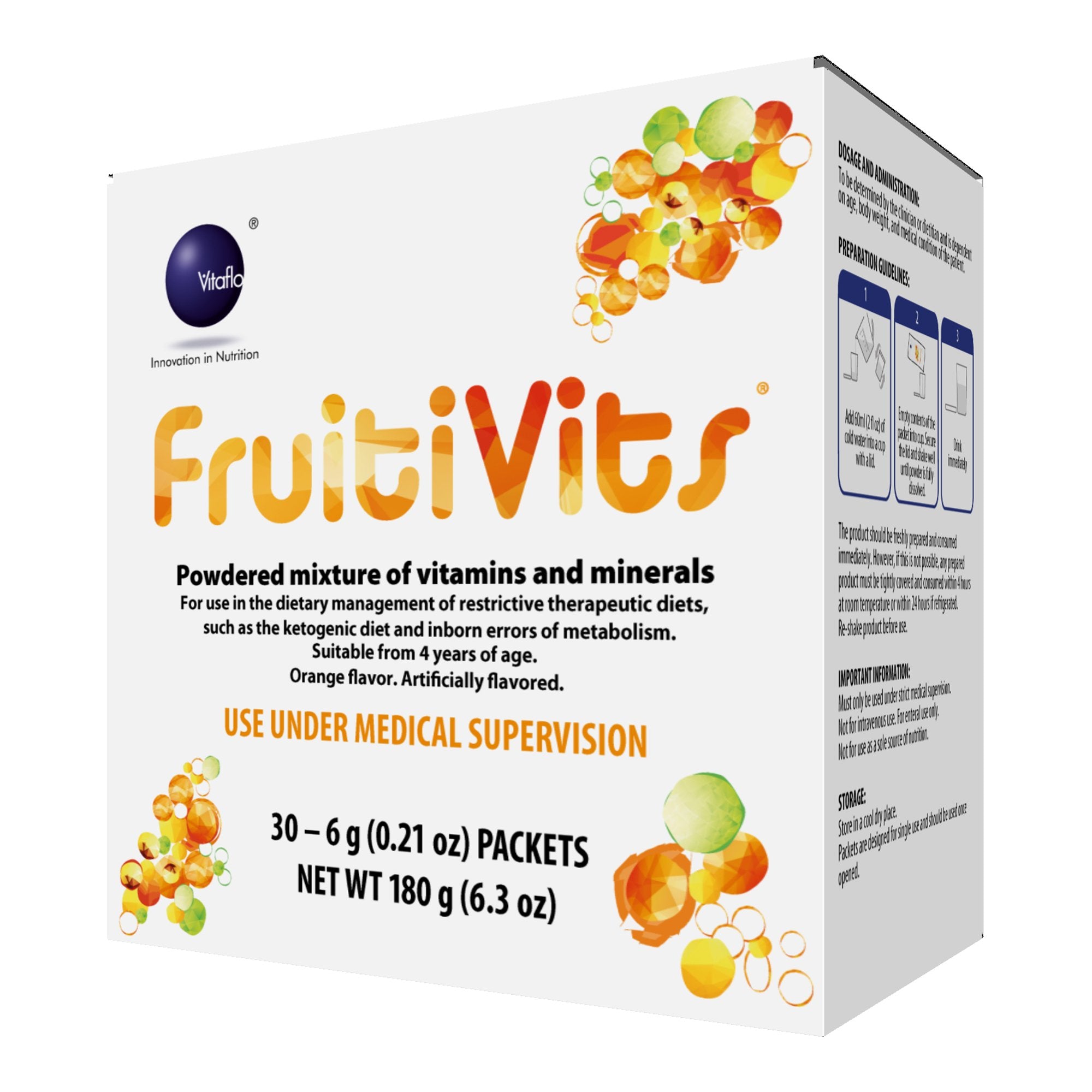 FruitiVits® Powdered Vitamins and Minerals for Restrictive Therapeutic Diets, Orange Flavor