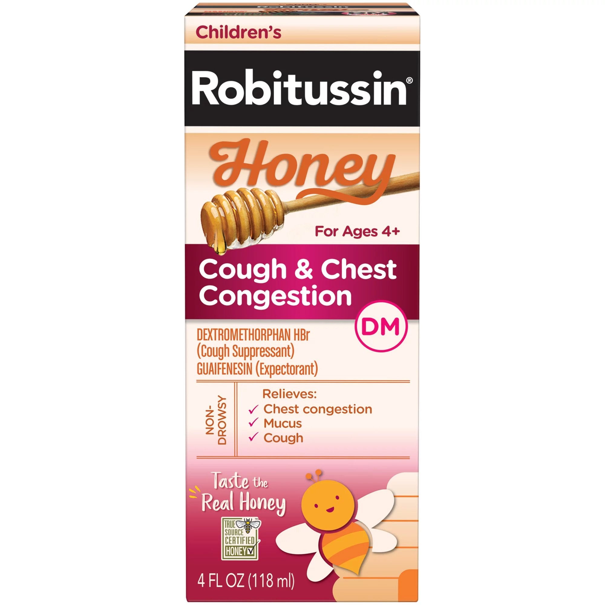 Robitussin Children's Honey Cough & Chest Congestion DM Liquid, 4-ounce bottle