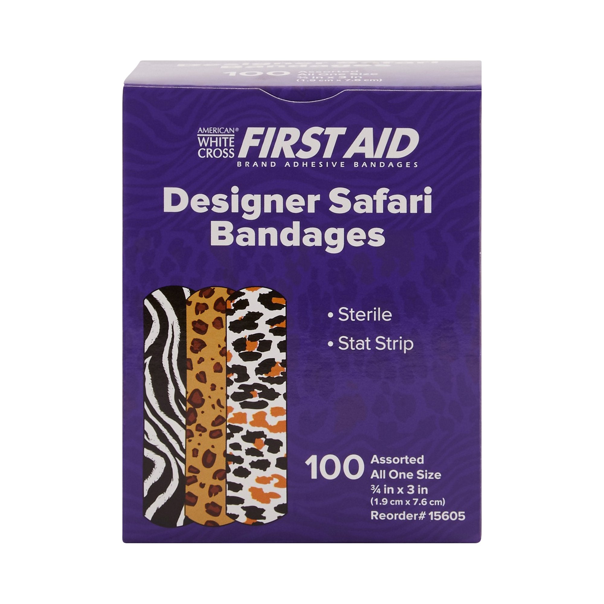 American® White Cross Stat Strip® Designer Safari Adhesive Strip, ¾ x 3 Inch