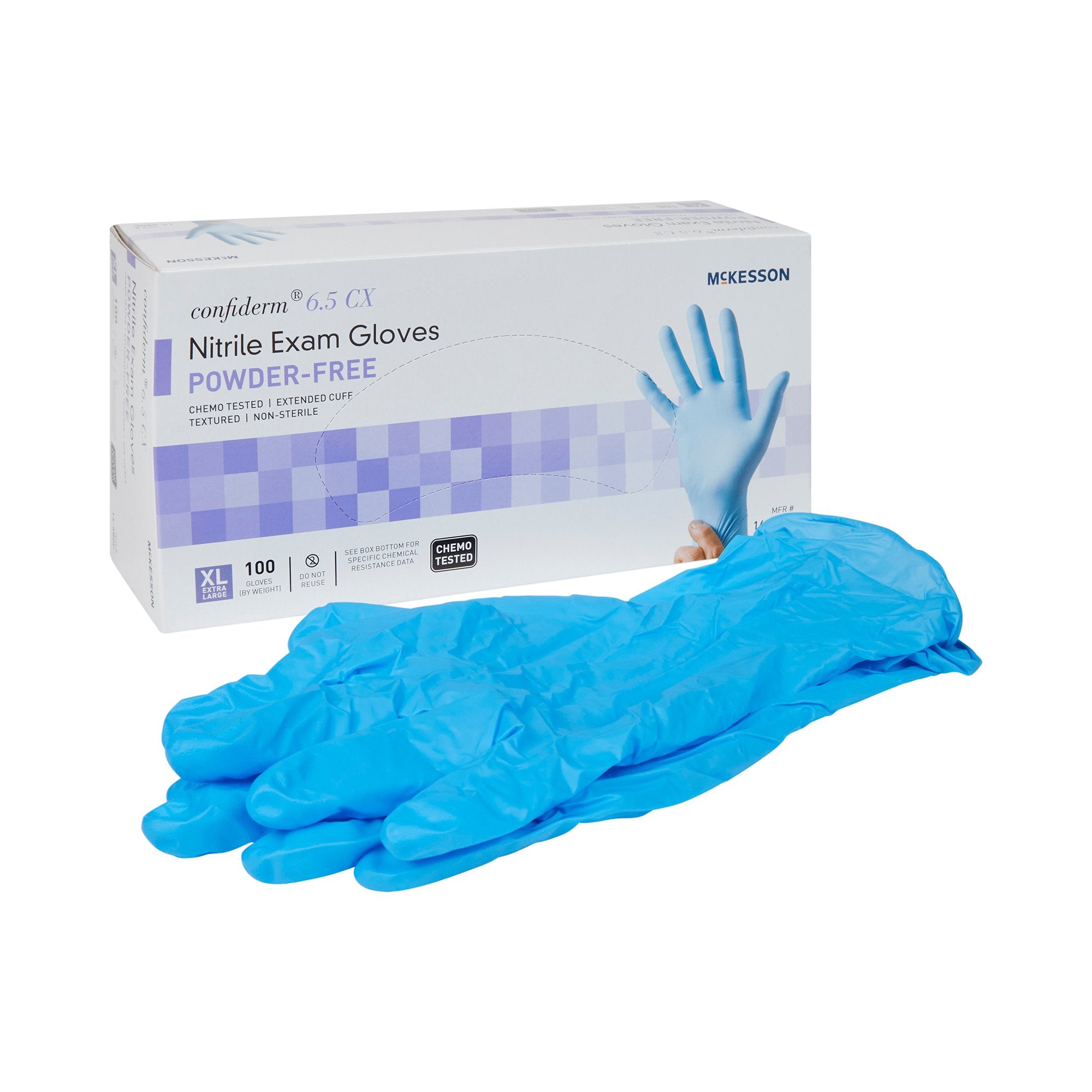 McKesson Confiderm® 6.5CX Extended Cuff Nitrile Extended Cuff Length Exam Glove, Extra Large, Blue