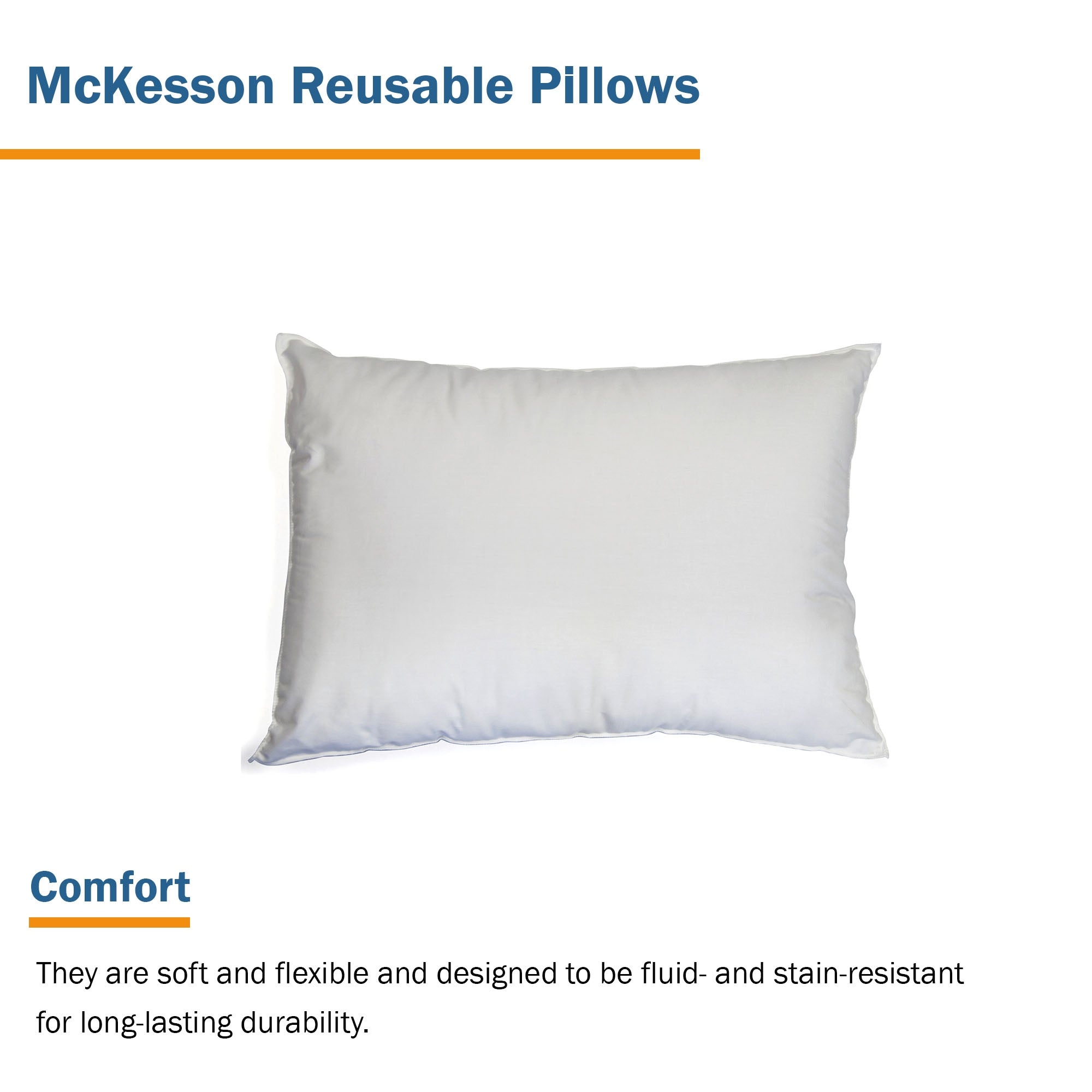 McKesson Reusable Bed Pillow, Poly Cotton Cover, 21 x 27 in.