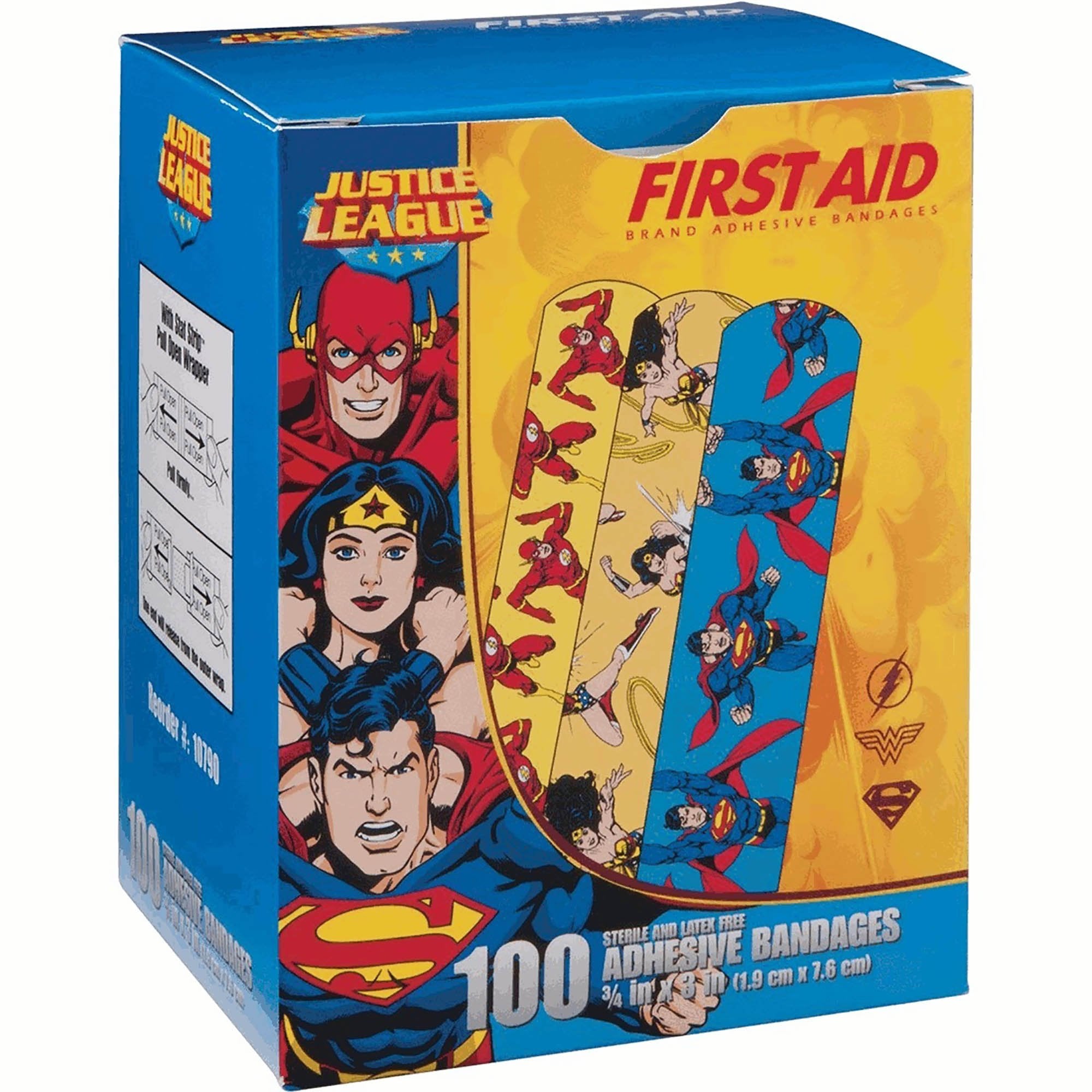 American® White Cross Stat Strip® Superman/Wonder Woman/Flash Kid Design Adhesive Strip, ¾ x 3 Inch