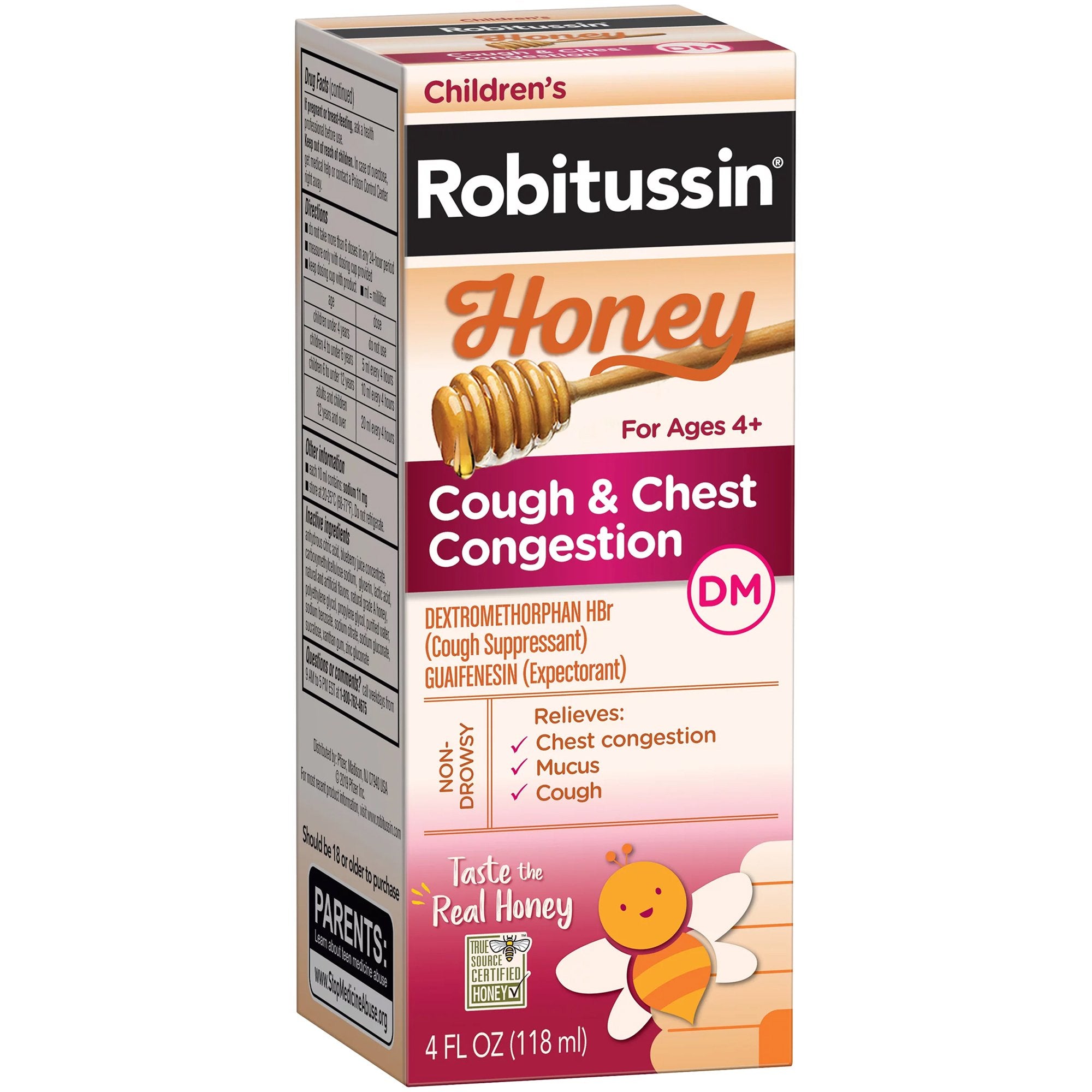 Robitussin Children's Honey Cough & Chest Congestion DM Liquid, 4-ounce bottle