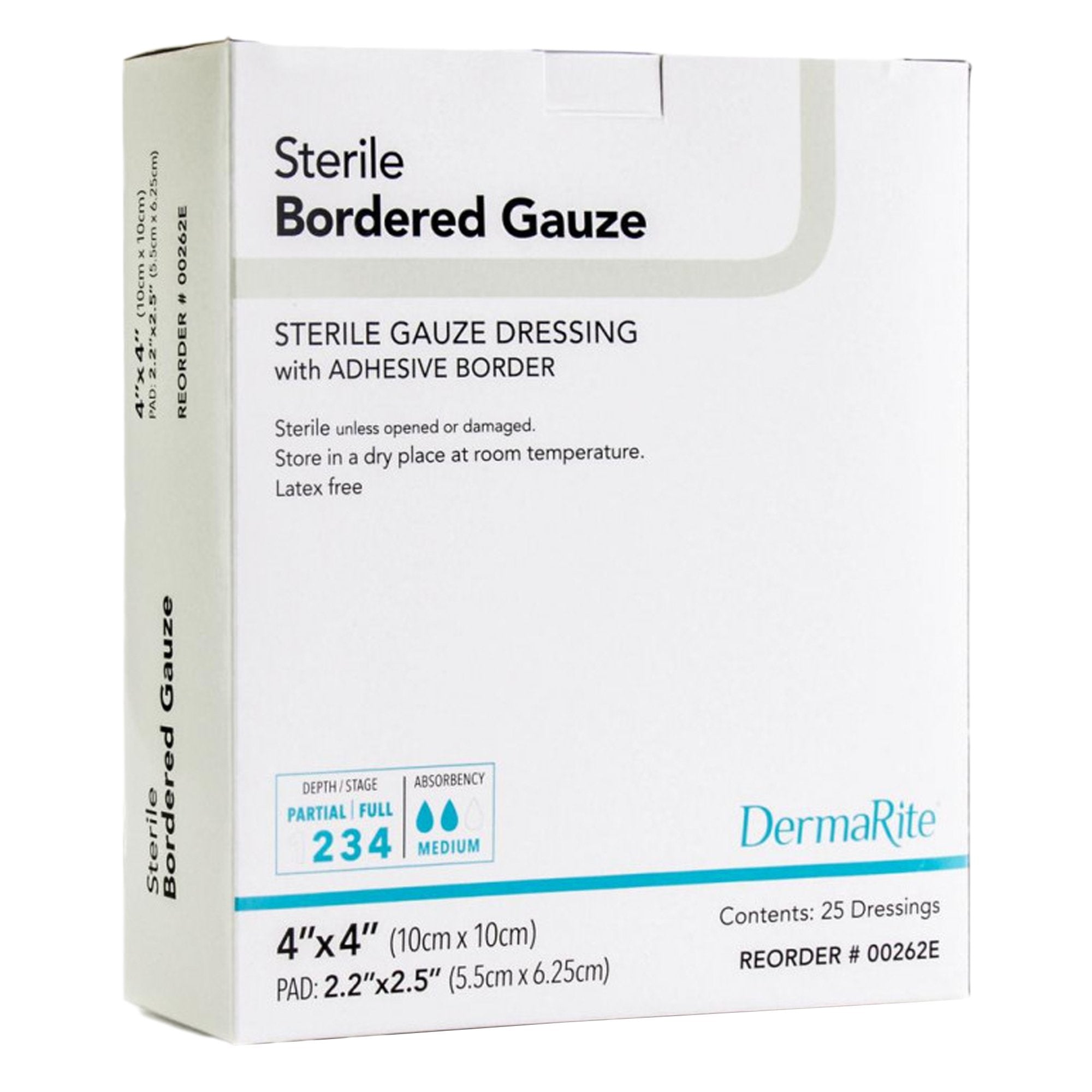 DermaRite® Bordered Gauze White Adhesive Dressing, 4 x 4 Inch