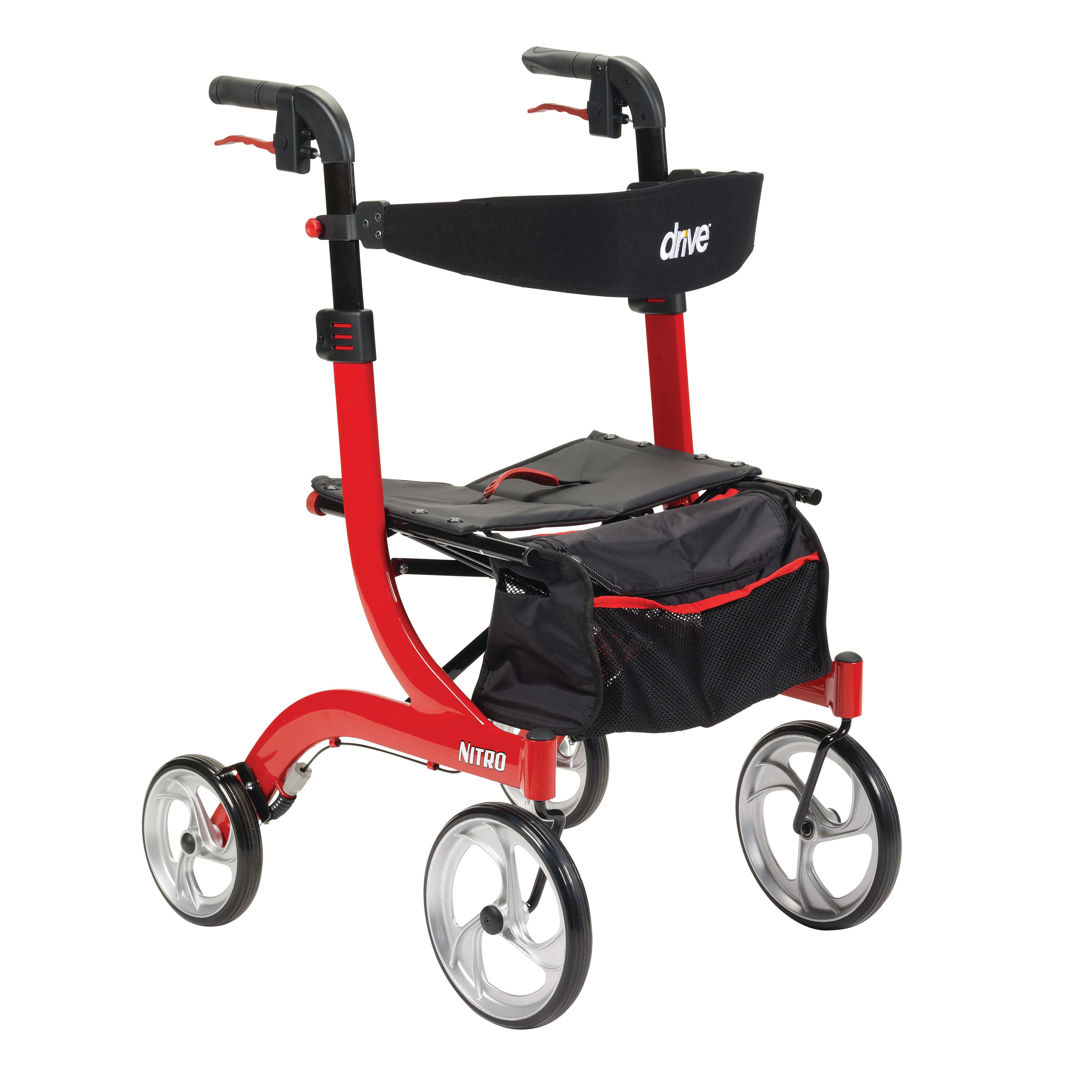 drive™ Nitro Four-Wheel Rollator, Red