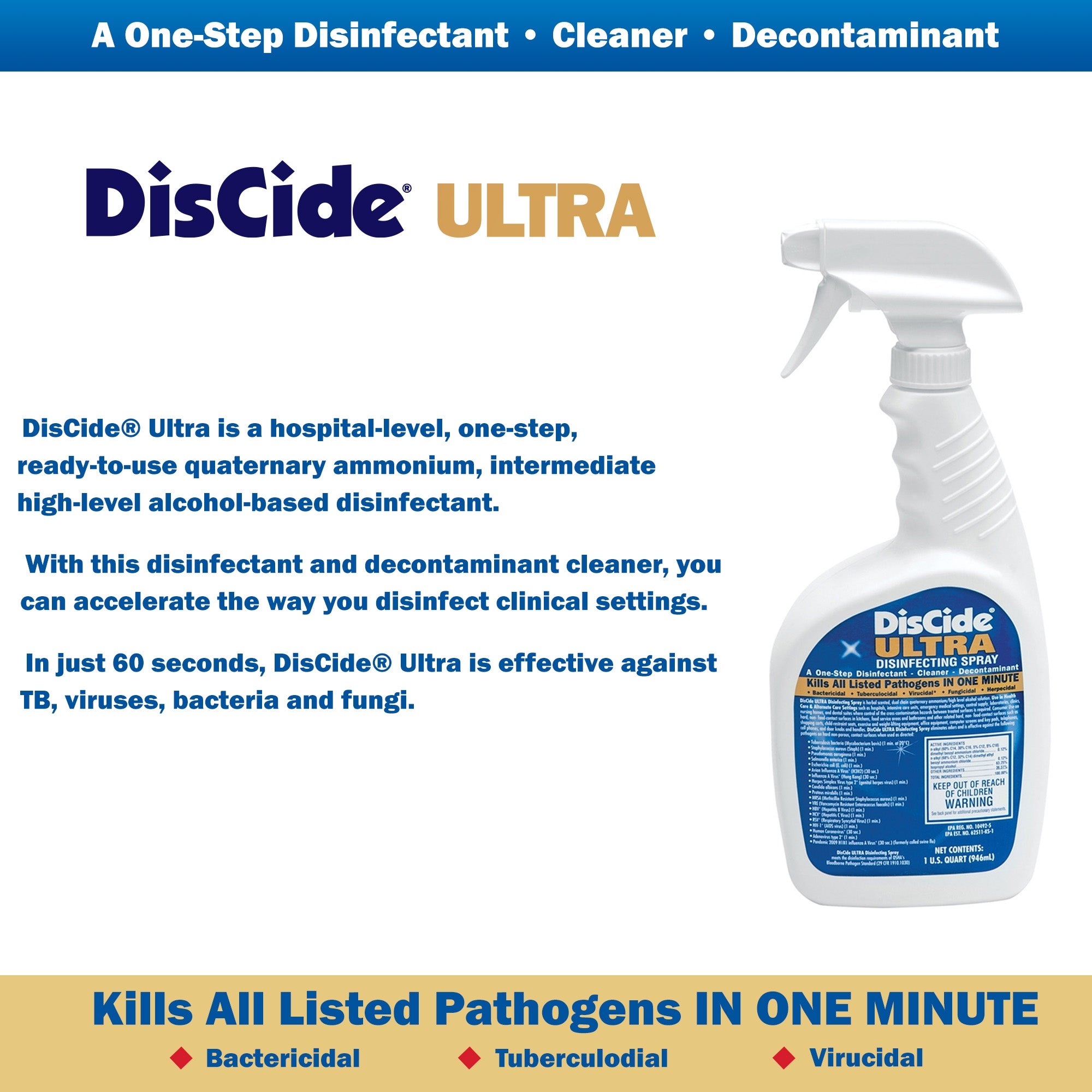 DisCide® Ultra Quaternary Based Surface Disinfectant Cleaner 1 qt.