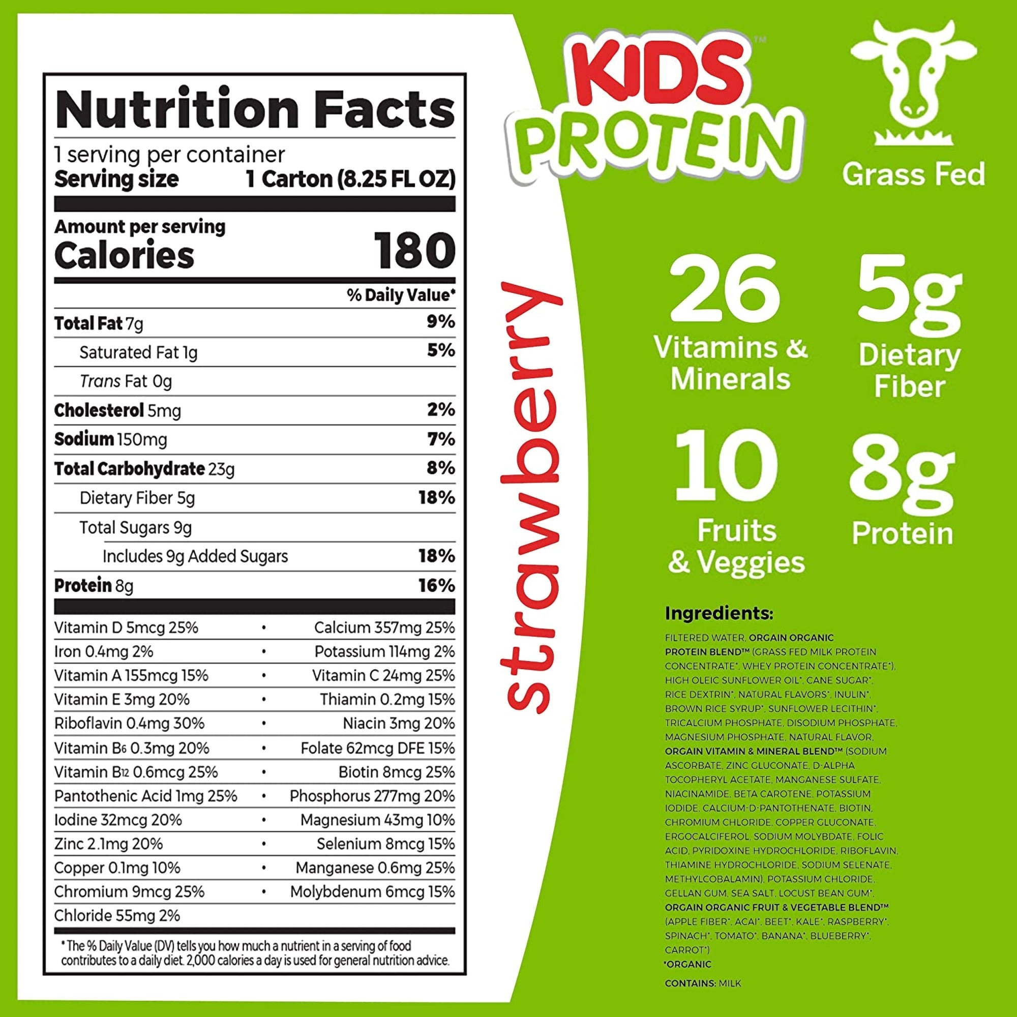Orgain® Kids® Protein Organic Strawberry Pediatric Oral Supplement, 8.25 oz. Carton