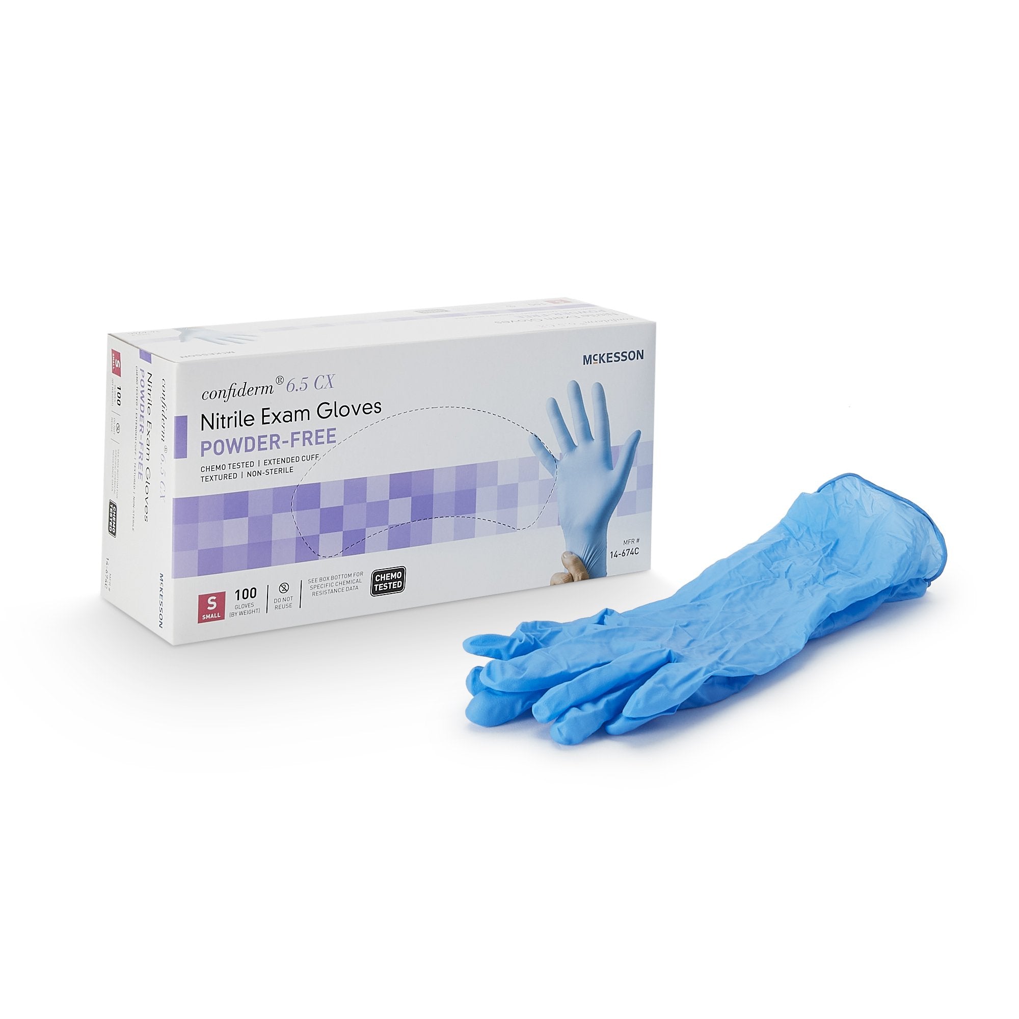 McKesson Confiderm® 6.5CX Extended Cuff Nitrile Extended Cuff Length Exam Glove, Small, Blue