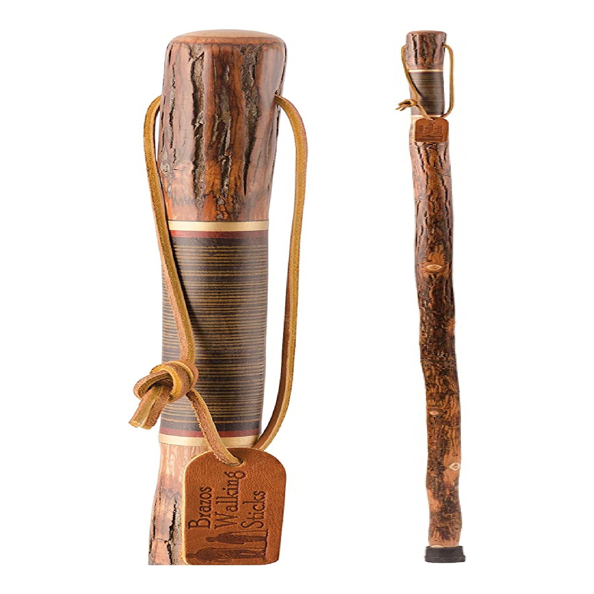 Brazos™ Exotic Leather Safari Hickory Rustic Walking Stick, 58-Inch